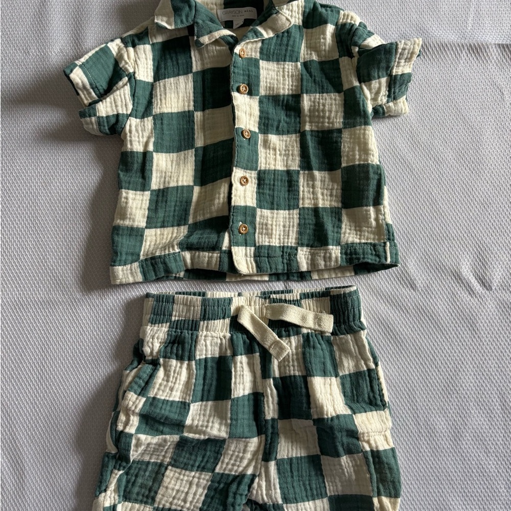 Plaid Green and White Kids Pajama Set